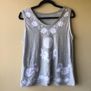 Grey Floral Embroidered Sleeveless Blouse